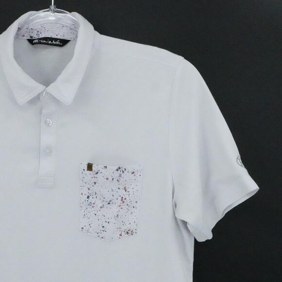 Travis Mathew Shirt Men Large White Polo Splatter Pocket Golf Performance Preppy - Picture 6 of 16
